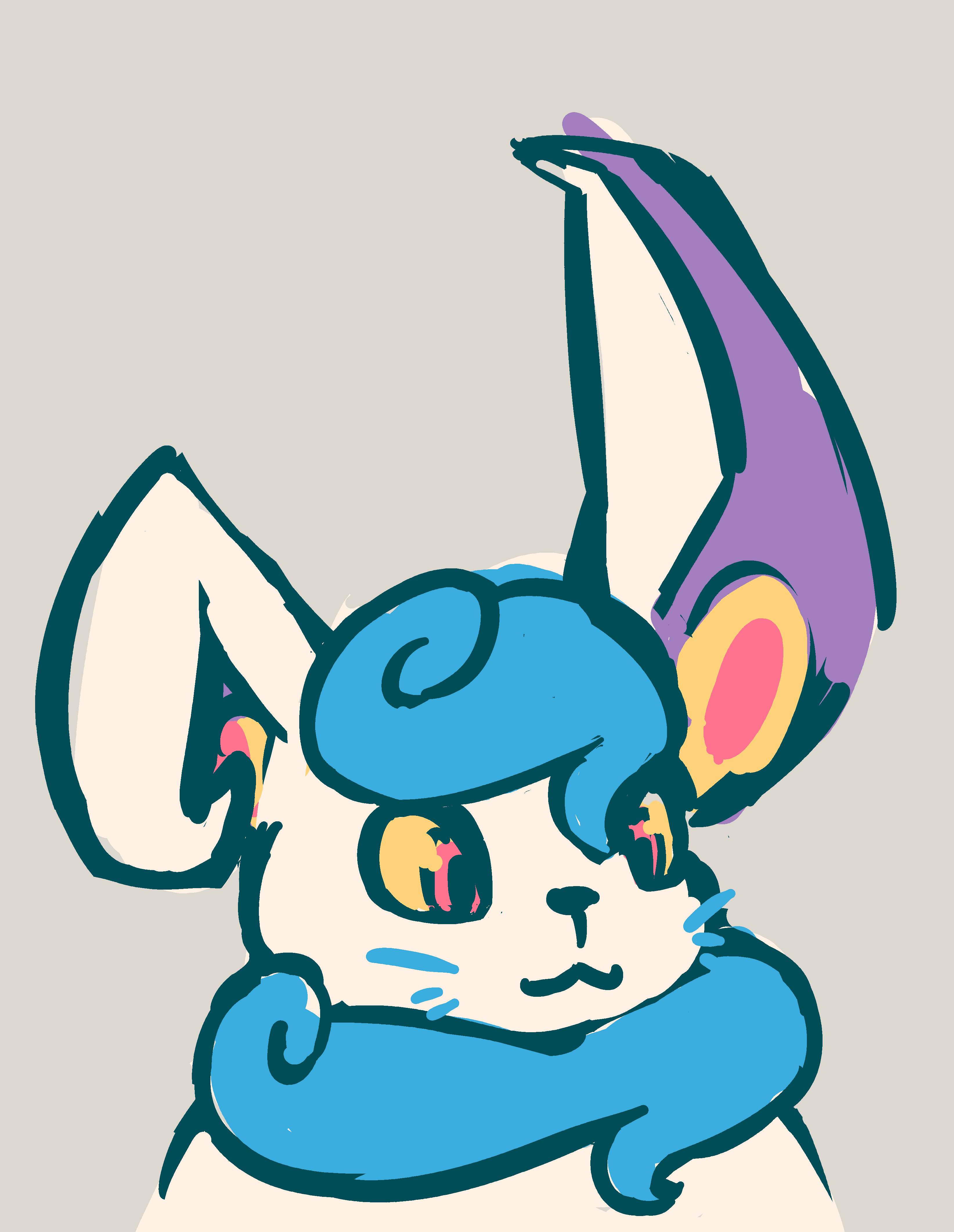 A chubby Meowstic lady waving hello... with one unfolded ear.